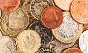 Mixed English coins including pounds and pence