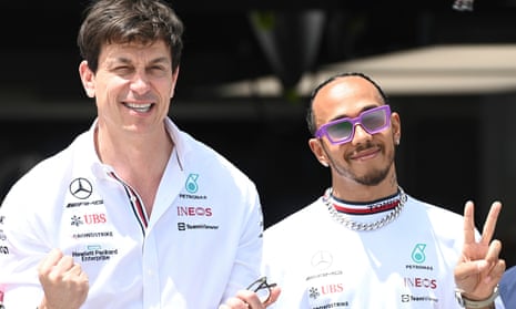 Lewis Hamilton (right) with Toto Wolff at the Miami Grand Prix in May 2022
