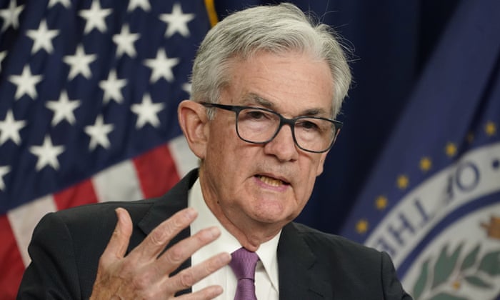Jerome Powell speaks during the news conference at the Federal Reserve Board building in Washington.