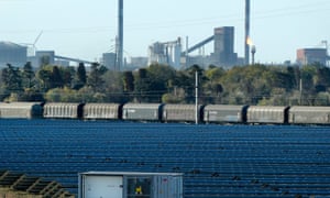 EDF opens photovoltaic park near ArcelorMittal steel plant Fos-sur-mer. Many big companies are switching to renewable energy.