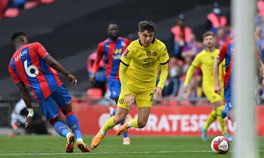 Kai Havertz goes down unchallenged in the area.