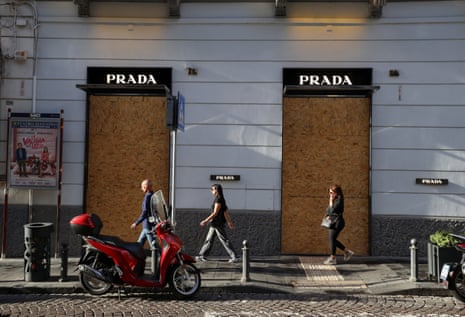 A boarded-up Prada store in Naples, Italy.