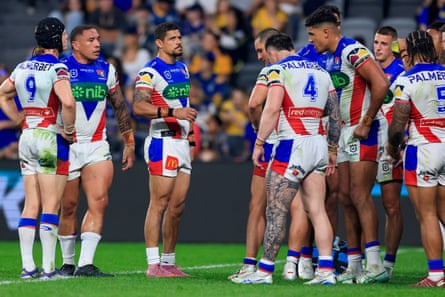 Knights look on after an Eels conversion during the round 27 NRL match between Parramatta Eels and Newcastle Knights in 2025