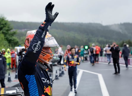 Red Bull’s Max Verstappen salutes the crowd at Spa.