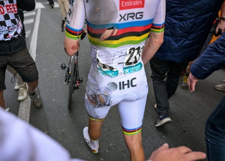 Tadej Pogacar pictured after his crash at the Milan–San Remo classic in March.
