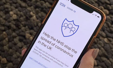 Phone showing NHS contact-tracing app