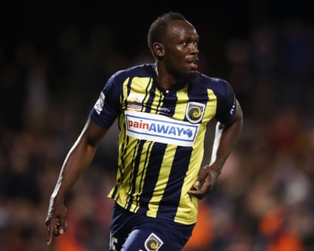 Usain Bolt in action for Australian side Central Coast Mariners in 2018.