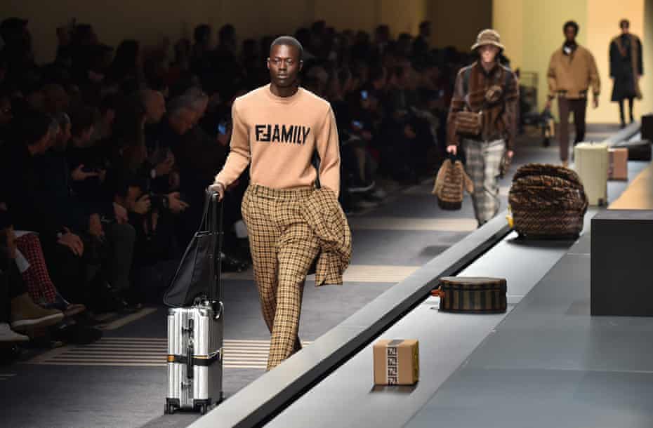 A model walks the runway at the Fendi show in Milan.