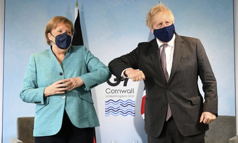 Boris Johnson with German chancellor Angela Merkel at the G7 summit in Cornwall.
