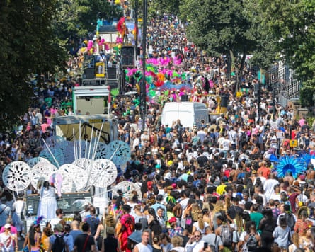 Revellers thronging the street during Notting Hill carnival.