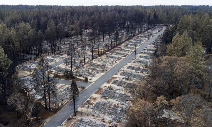 Homes leveled by the Camp fire at the Ridgewood Mobile Home Park retirement community in Paradise, California.