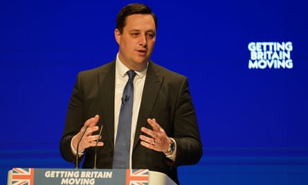 Ben Houchen speaking at the Conservative party conference, standing at the lectern against a dark blue background