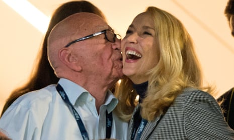 Rupert Murdoch and Jerry Hall at the 2015 Rugby World Cup final on 31 October 2015.