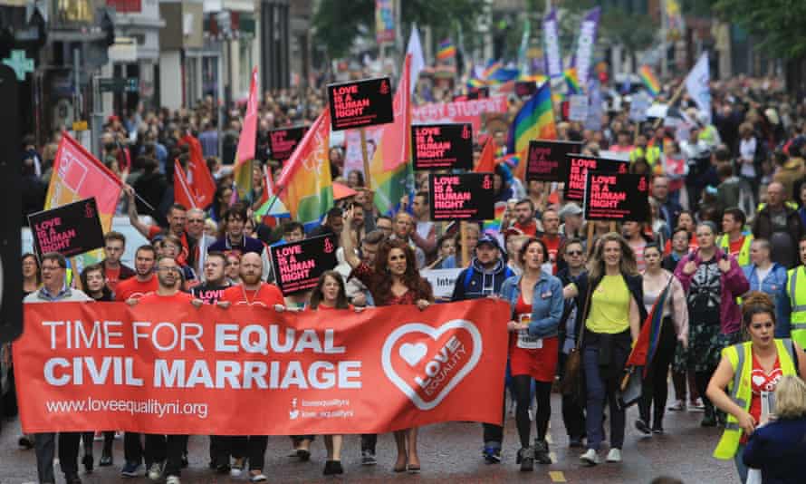 Thousands marched in Belfast in July in favour of same-sex marriage in Northern Ireland