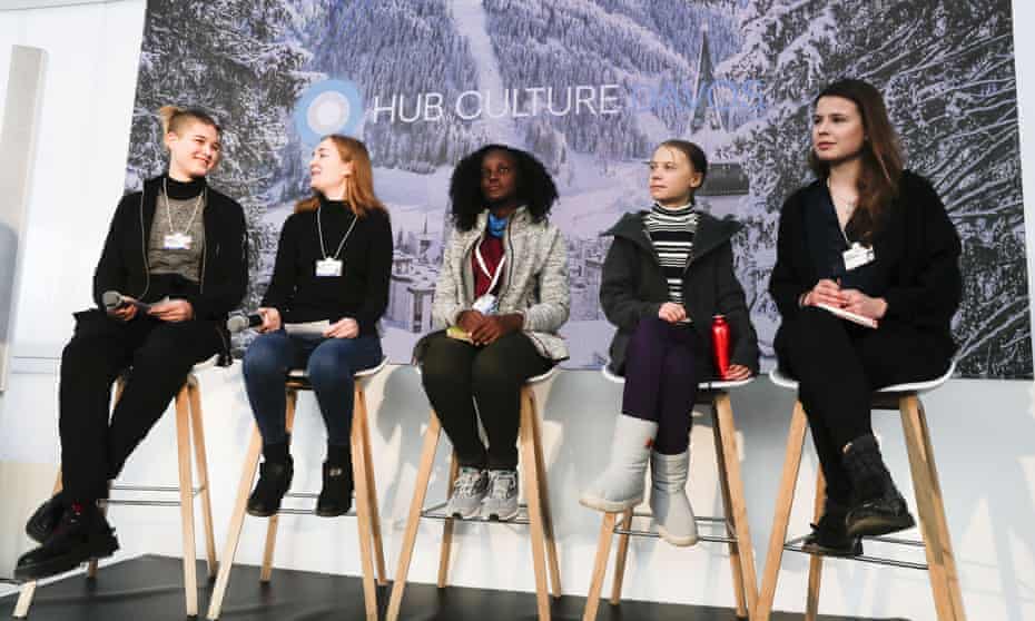 Greta Thunberg and other young climate activists at Davos last week.