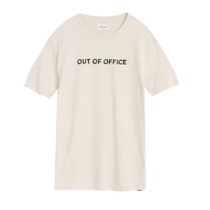 white t-shirt with black out of office logo WoodWood