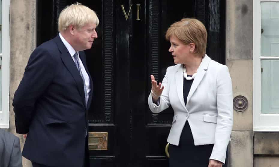 Boris Johnson and Nicola Sturgeon outside Bute House, Edinburgh, in 2019.