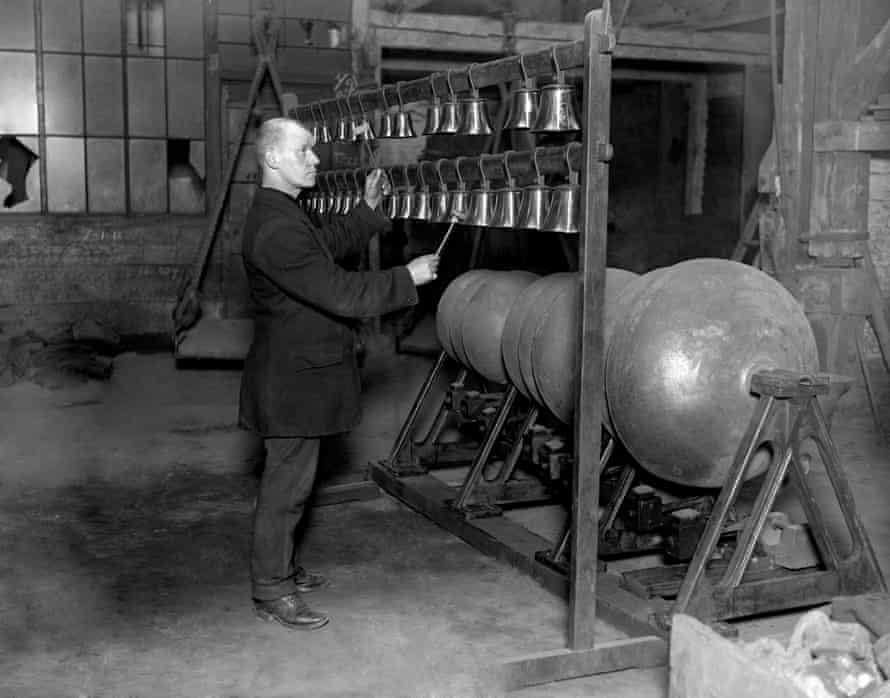 A photo dated 1919 of a worker at the Whitechapel Bell Foundry.