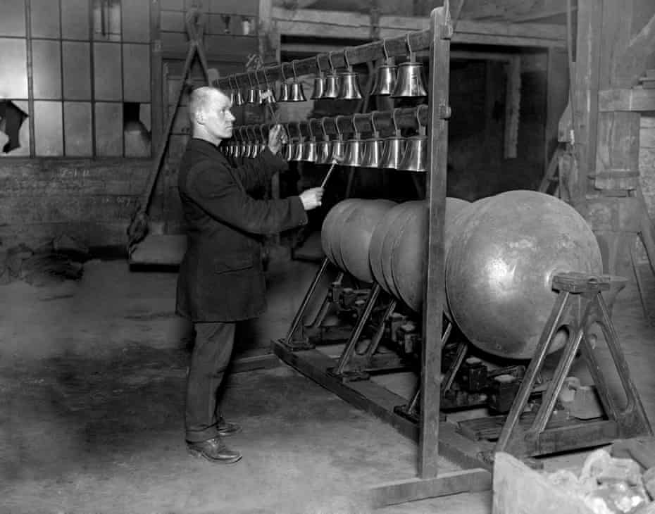 A photo dated 1919 of a worker at the Whitechapel Bell Foundry.