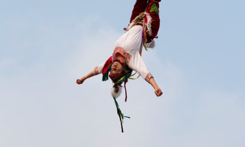Irene García flies during the celebration of Semana Santa. Cuetzalan del Progreso, April 2022.