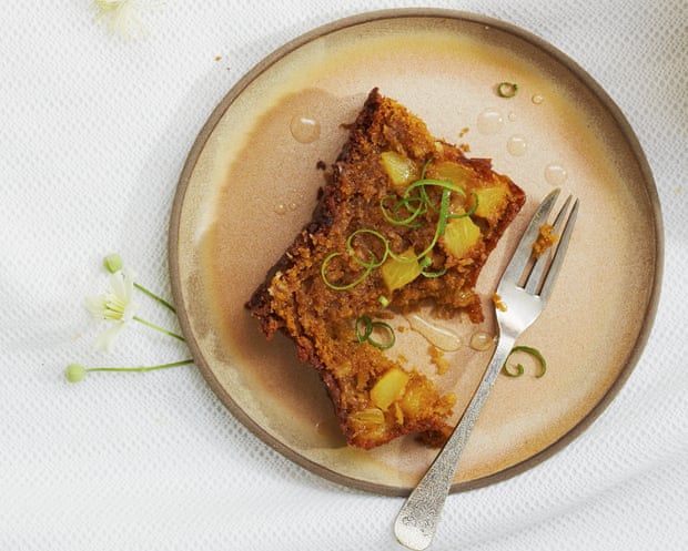 Thomasina Miers’ pineapple and coconut tea loaf with lime syrup.