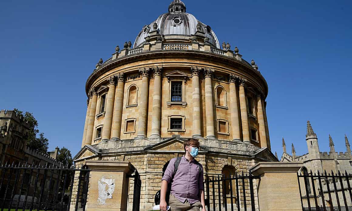 A student wearing a protective face mask at Oxford University in September 2020.