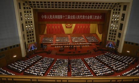 China’s Communist Party leaders and delegates, including president Xi Jinping, sit at the opening of the National People’s Congress on May 22, 2020 in Beijing, China