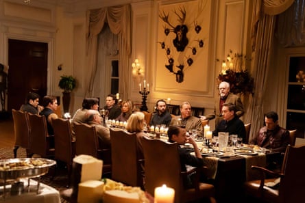 The cast of Succession in a dinner party scene in the ‘Boar on the Floor’ episode