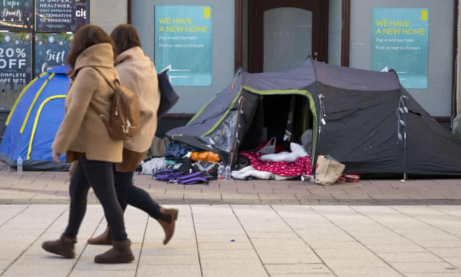 Tents on Queen Street in Cardiff last month