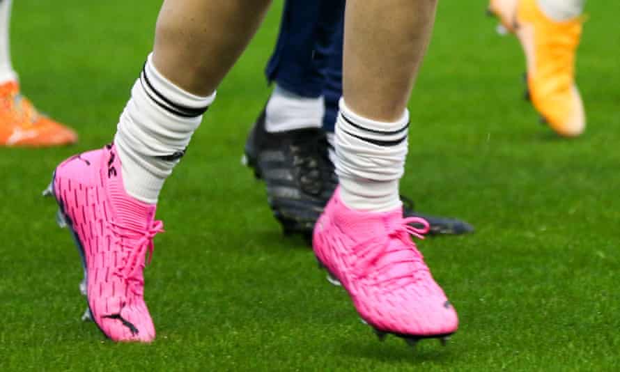 Jen Beattie's pink boots, worn to help raise awareness for breast cancer