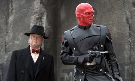 With Hugo Weaving in Captain America: The First Avenger, 2011.