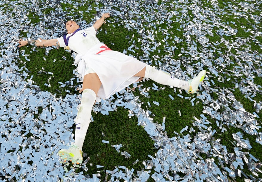 Lucy Bronze enjoys England’s win over Germany in the Euro 2022 final.