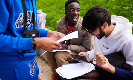 Joshua Chabala gets his GCSE results at Burnage academy for boys in south Manchester