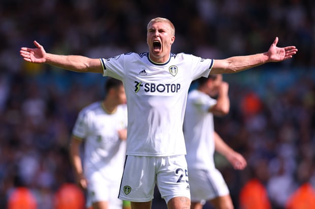 Rasmus Kristensen enjoys victory over Chelsea at Elland Road.
