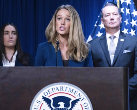 Tricia McLaughlin speaks during a news conference at Immigration and Customs Enforcement (ICE_ Headquarters in Washington, 21 May 2025.
