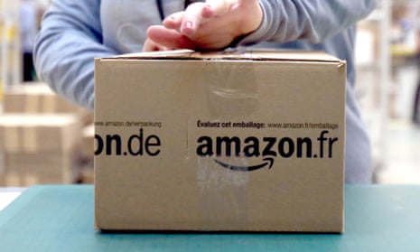 An Amazon package being prepared in a French warehouse.