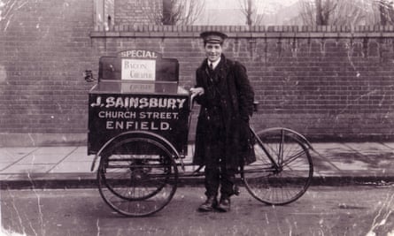Harry Webb, a delivery boy for Sainsbury’s, with his tricycle in 1913.