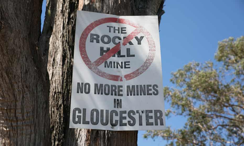 A sign protesting the Rocky Hill mine in the small country town of Gloucester