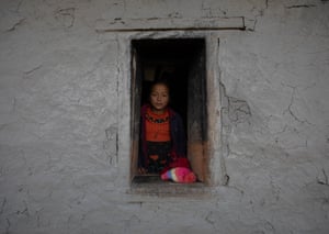 Drawing of girl in window (water colour painting above)