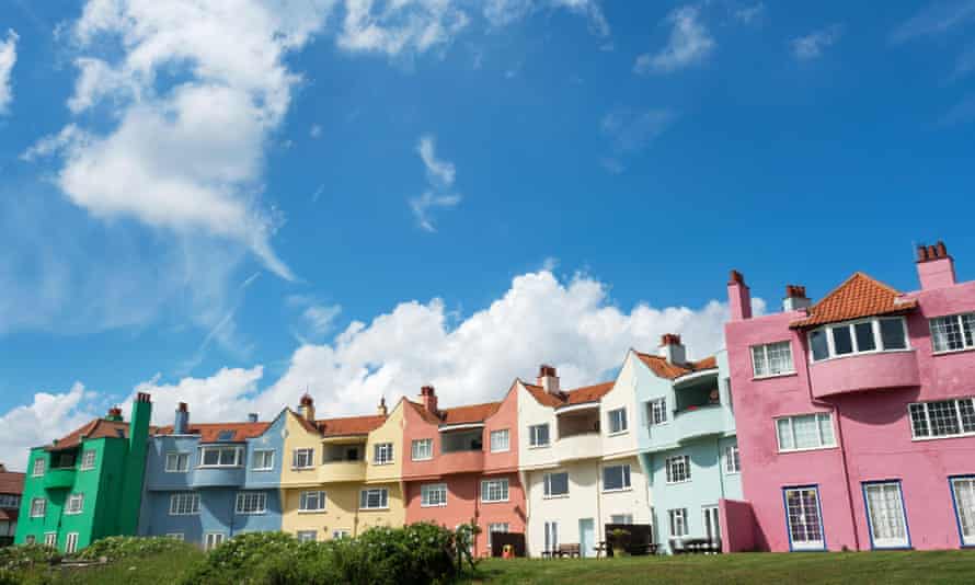 Colourful 1930s houses at The Headlands in Thorpeness, Suffolk.