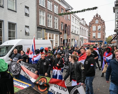 People take part in an anti-immigration demonstration amid nationwide voting at the Dutch parliamentary elections, in Den Bosch, the Netherlands.