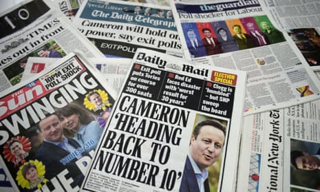 A selection of UK newspapers after the last general election in May 2015.