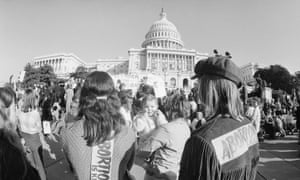 Anti-abortion demonstrators gather on the steps of the Capitol in Washington DC on the first anniversary of Roe v Wade, 22 January 1974.