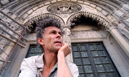 Simon Verity in front of the Portal of Paradise at the Cathedral of St John the Divine, New York.