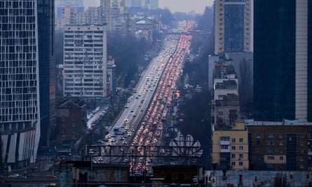 People leaving Kyiv following the Russian invasion of Ukraine, 24 February 2022