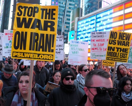 A Times Square objection against Trump’s warfare connected Iran successful April.