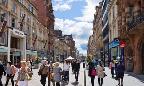Shops on Buchanan Street, in the city centre of Glasgow, Scotland.
