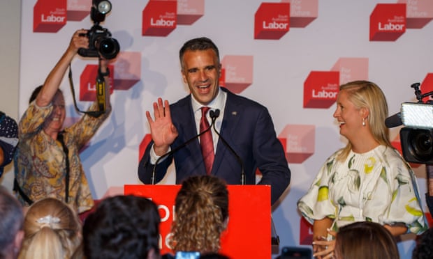 Peter Malinauskas and his wife Annabel celebrate victory in the 2022 South Australian election.