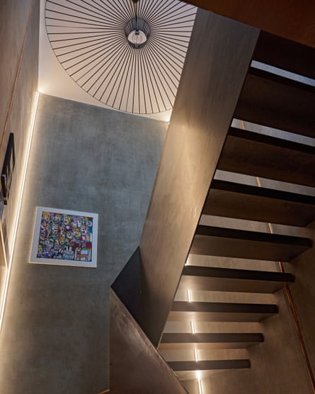 the radical suspended stainless-steel staircase.