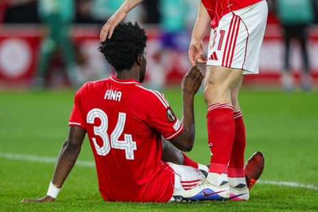 Ola Aina limped out of Nottingham Forest’s Europa League semi-final first leg win over Aston Villa.
